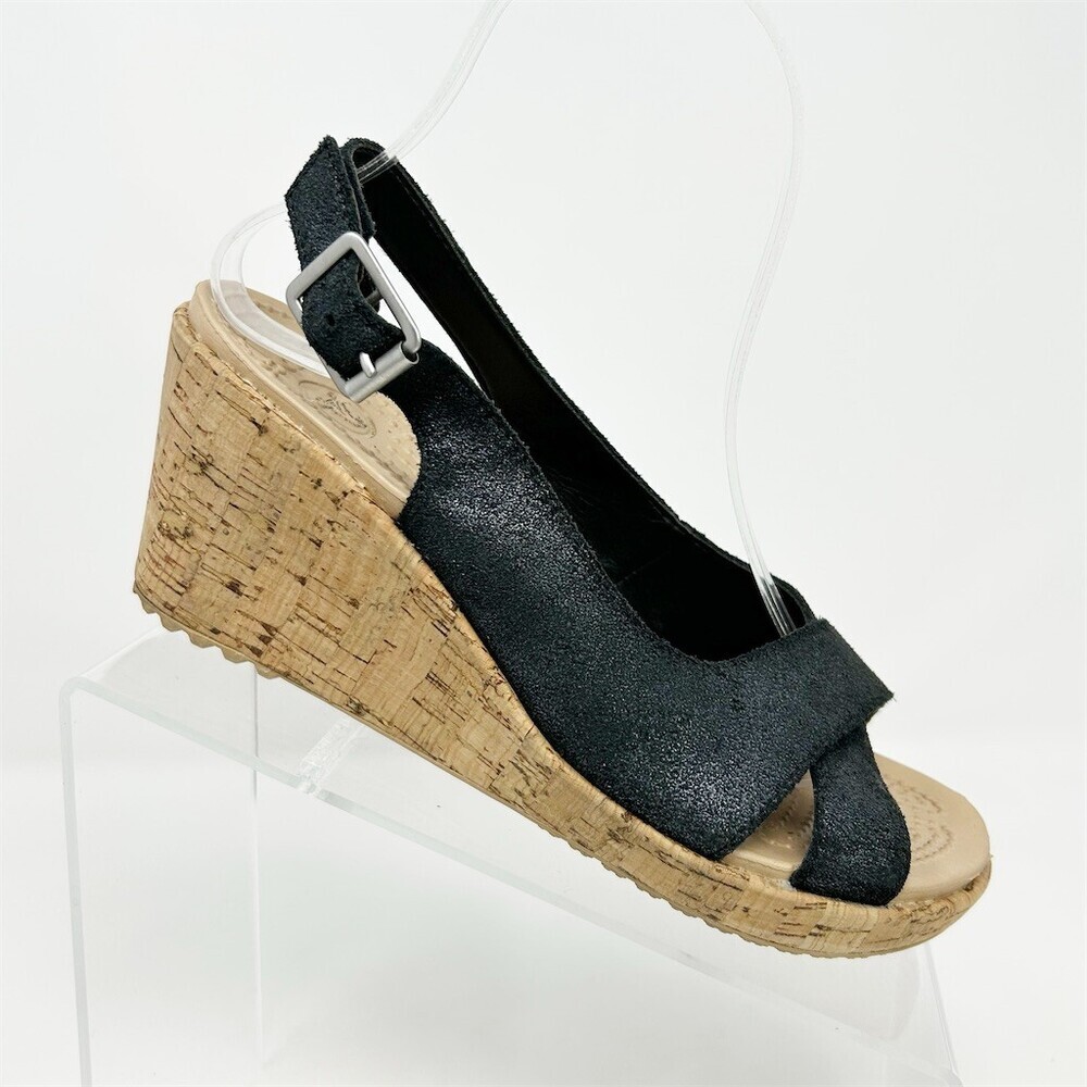 Crocs A-Leigh Womens Black Slingback Wedge Sandals Peep Toe Crisscross Size 7